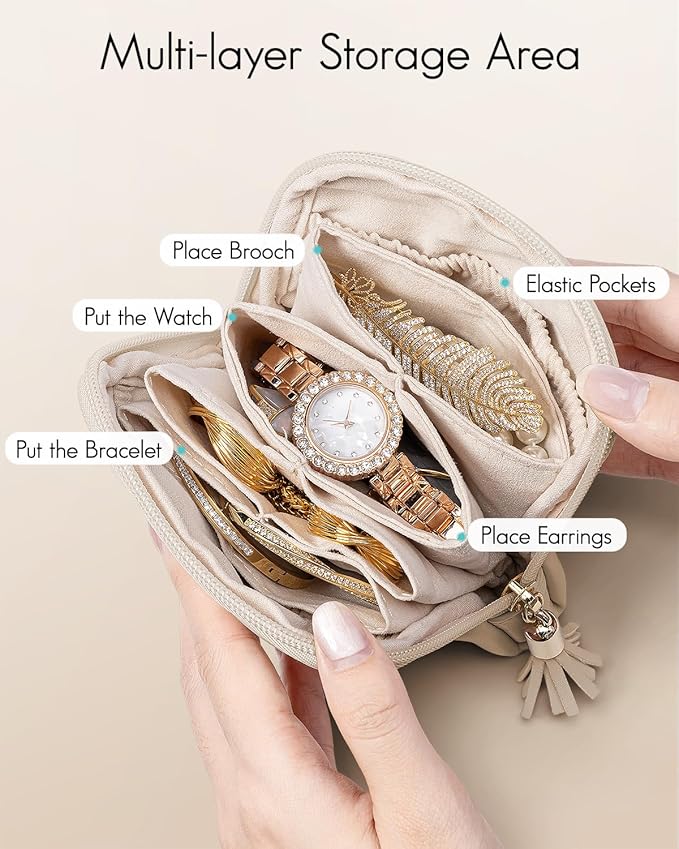 Travel Jewellery Bag – Compact Waterproof PU Leather Jewellery Organizer