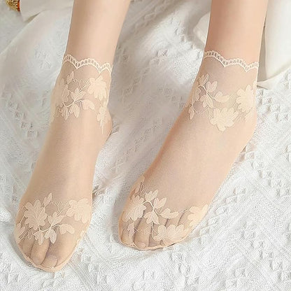Women’s Floral Print Lace Boat Socks