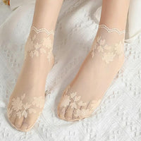 Women’s Floral Print Lace Boat Socks