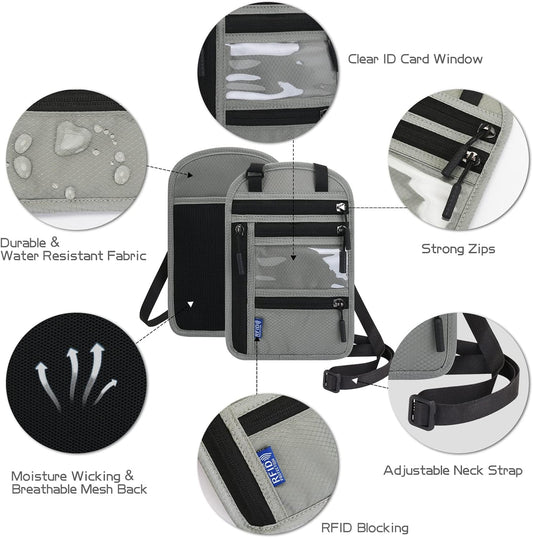 RFID Blocking Neck Wallet Travel Pouch