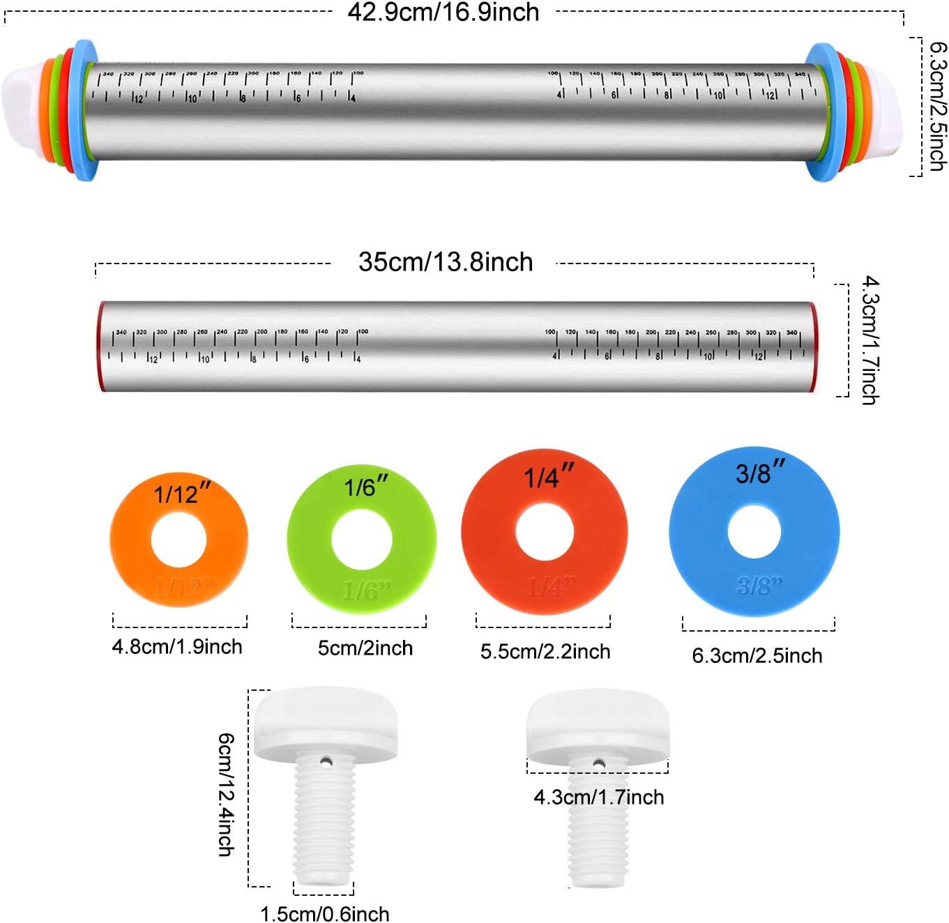 Adjustable Rolling Pin with Thickness Rings