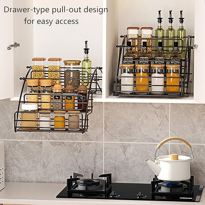 Kitchen Spice Countertop Pull-Down Pantry Cabinet Organizer