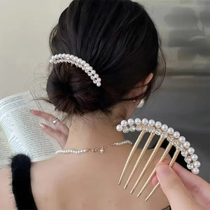 (Pack of 2) Faux Pearl Rhinestone Hairpin Headwear For Girls