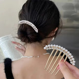 (Pack of 2) Faux Pearl Rhinestone Hairpin Headwear For Girls