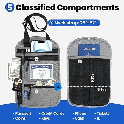 RFID Blocking Neck Wallet Travel Pouch