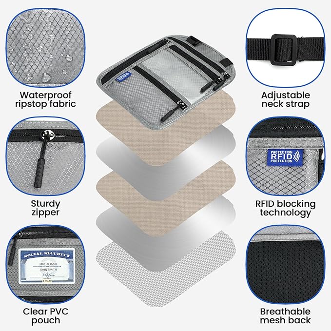 RFID Blocking Neck Wallet Travel Pouch