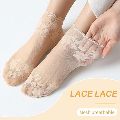 Women’s Floral Print Lace Boat Socks