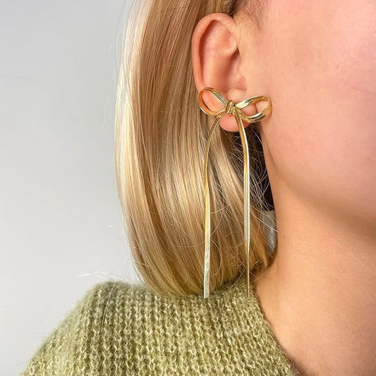 Bow Drop Tassel Earrings