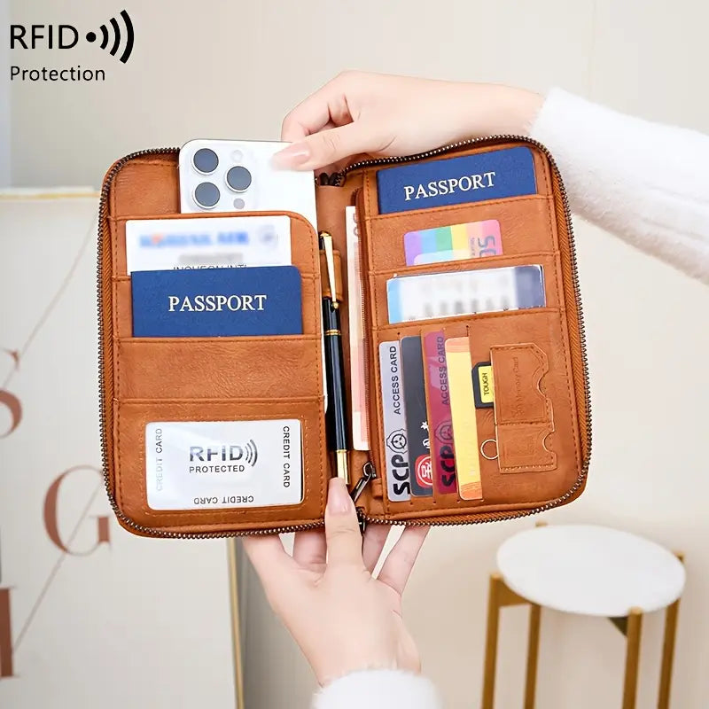 Faux Leather RFID Blocking Passport Wallet