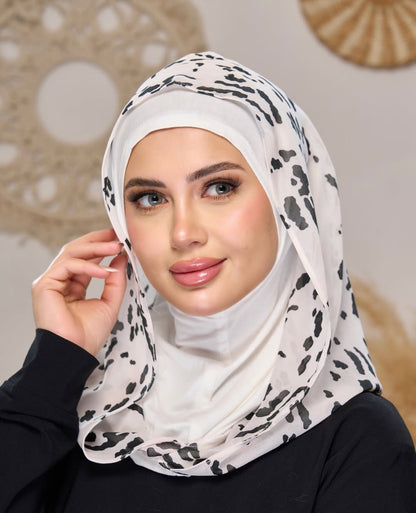 2-in-1 Instant Hijab with Printed Scarf