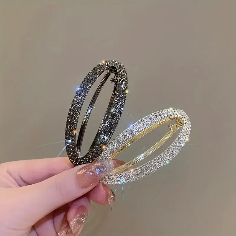 2pcs Fashion Oval Rhinestone Hair Clip