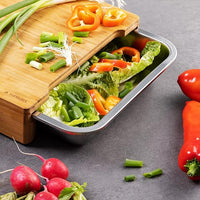 Bamboo Chopping Board Featuring Two Integrated Stainless Steel Trays