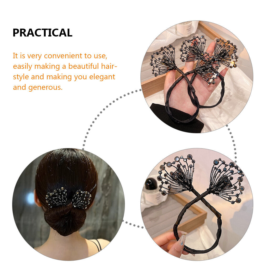 Tail Rhinestone Flower Hair Bun Shaper