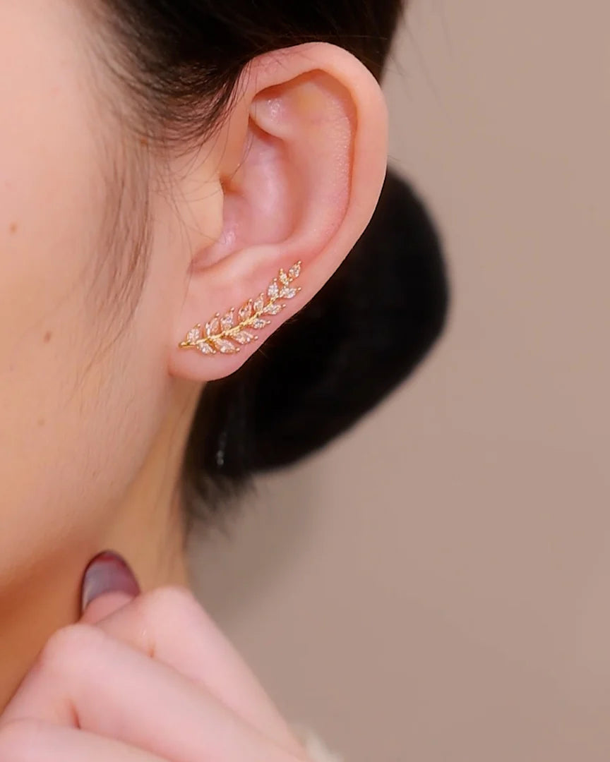 Crystal Leaf Ear Climber Earrings