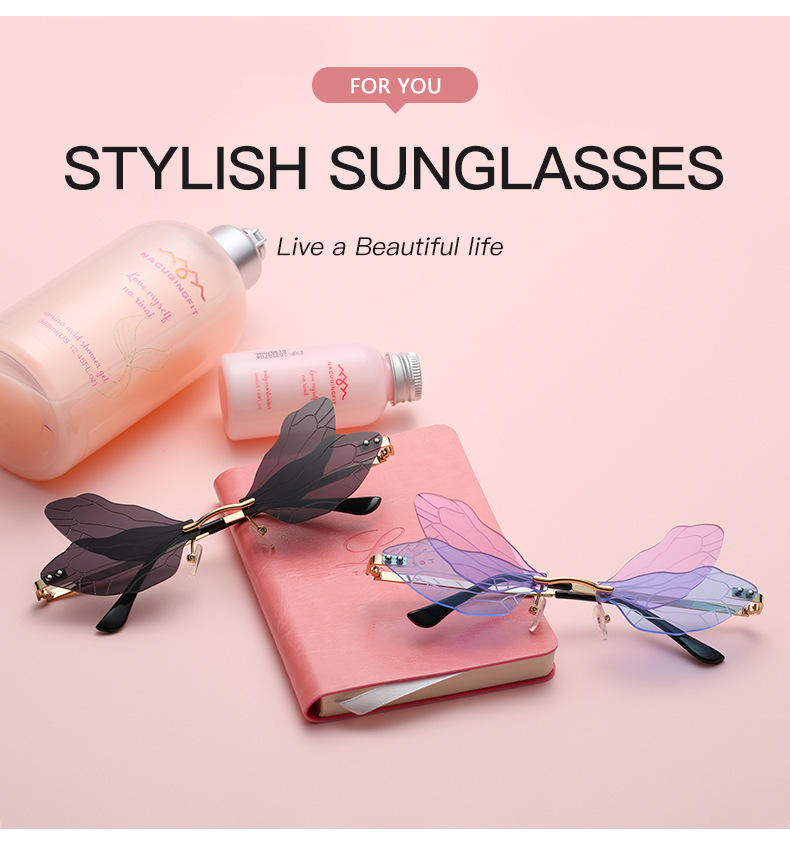 Luxury Butterfly Rimless Sunglasses for Women