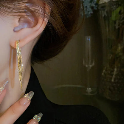 Needle Exquisite Long Chain Tassel Stud Earrings