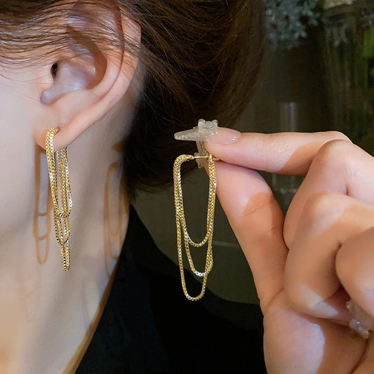 Needle Exquisite Long Chain Tassel Stud Earrings