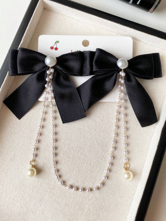 Pearl Hair Clip with Bowknot For Girls