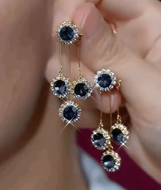 Elegant Blue Zircon Diamond Tassel Earrings