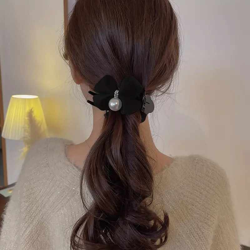 Elegant Faux Pearl Bowknot Decorative Hair Clip