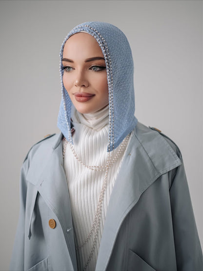 Pearl-Edged Knit Hood Scarf