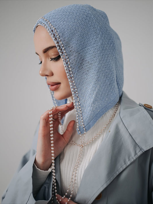 Pearl-Edged Knit Hood Scarf
