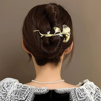 Light Luxury Cat's Eye Ginkgo Leaf Hair Clip