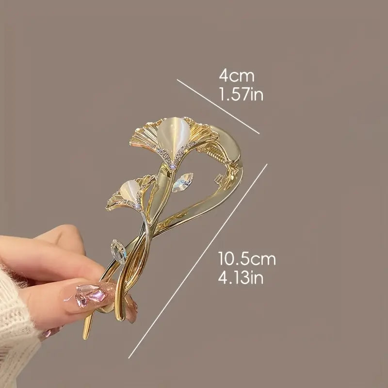 Light Luxury Cat's Eye Ginkgo Leaf Hair Clip