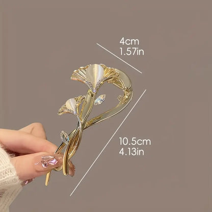 Light Luxury Cat's Eye Ginkgo Leaf Hair Clip