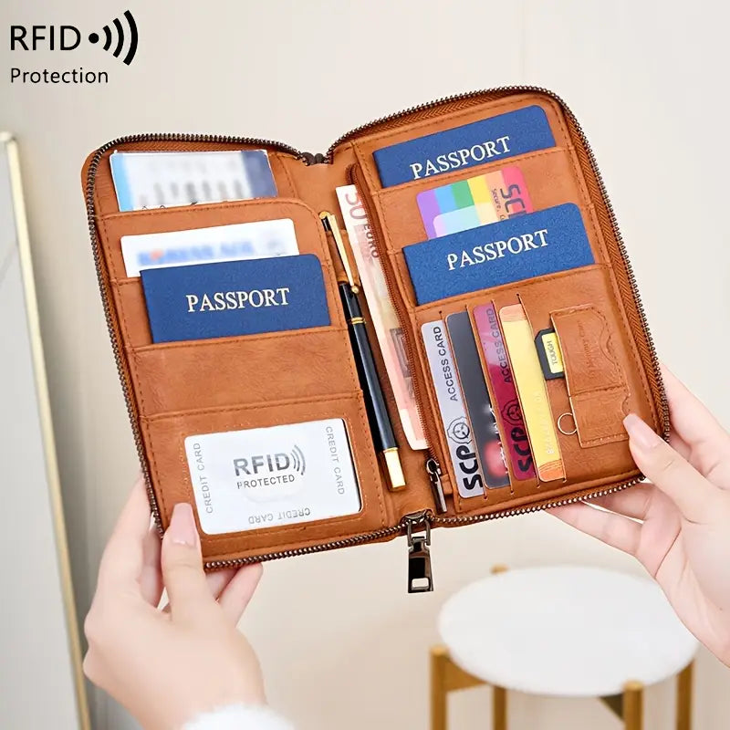 Faux Leather RFID Blocking Passport Wallet