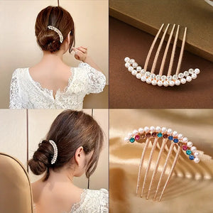 (Pack of 2) Faux Pearl Rhinestone Hairpin Headwear For Girls