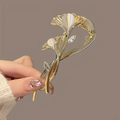 Light Luxury Cat's Eye Ginkgo Leaf Hair Clip