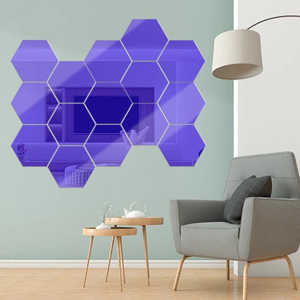 12 Pcs Mini Mirror Wall Stickers Hexagon Shape