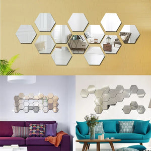 12 Pcs Mini Mirror Wall Stickers Hexagon Shape