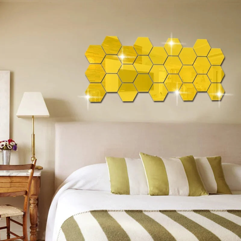 12 Pcs Mini Mirror Wall Stickers Hexagon Shape