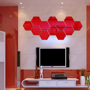 12 Pcs Mini Mirror Wall Stickers Hexagon Shape