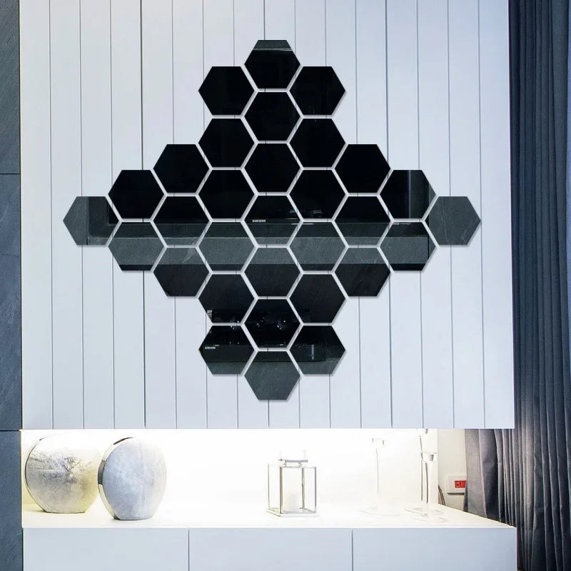 12 Pcs Mini Mirror Wall Stickers Hexagon Shape