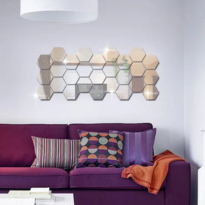 12 Pcs Mini Mirror Wall Stickers Hexagon Shape