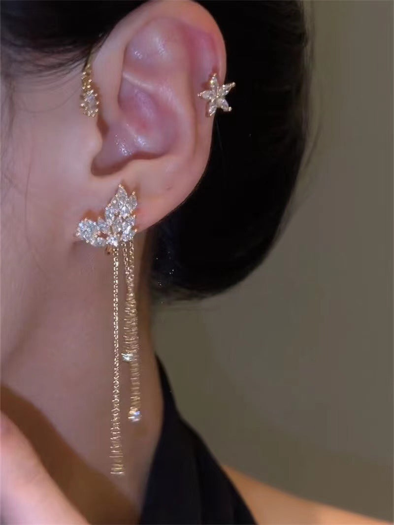 Crystal Flower Tassel Clips