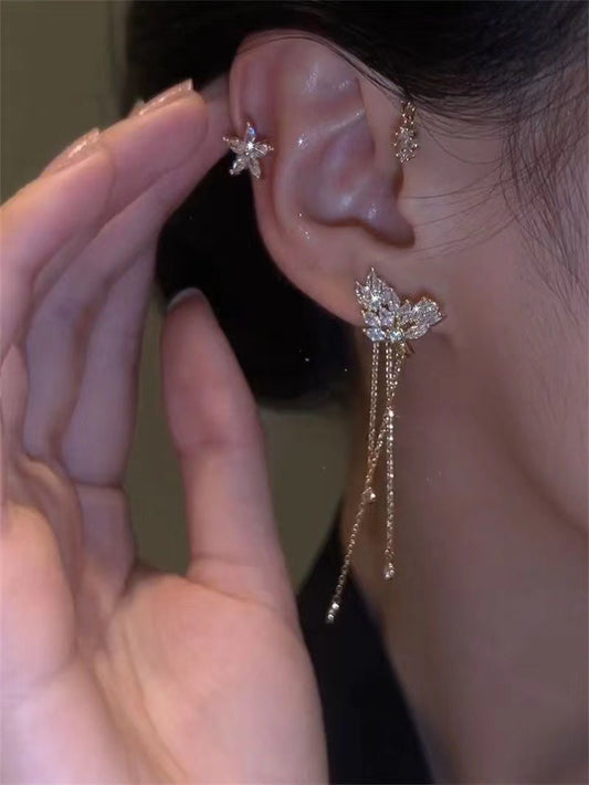 Crystal Flower Tassel Clips