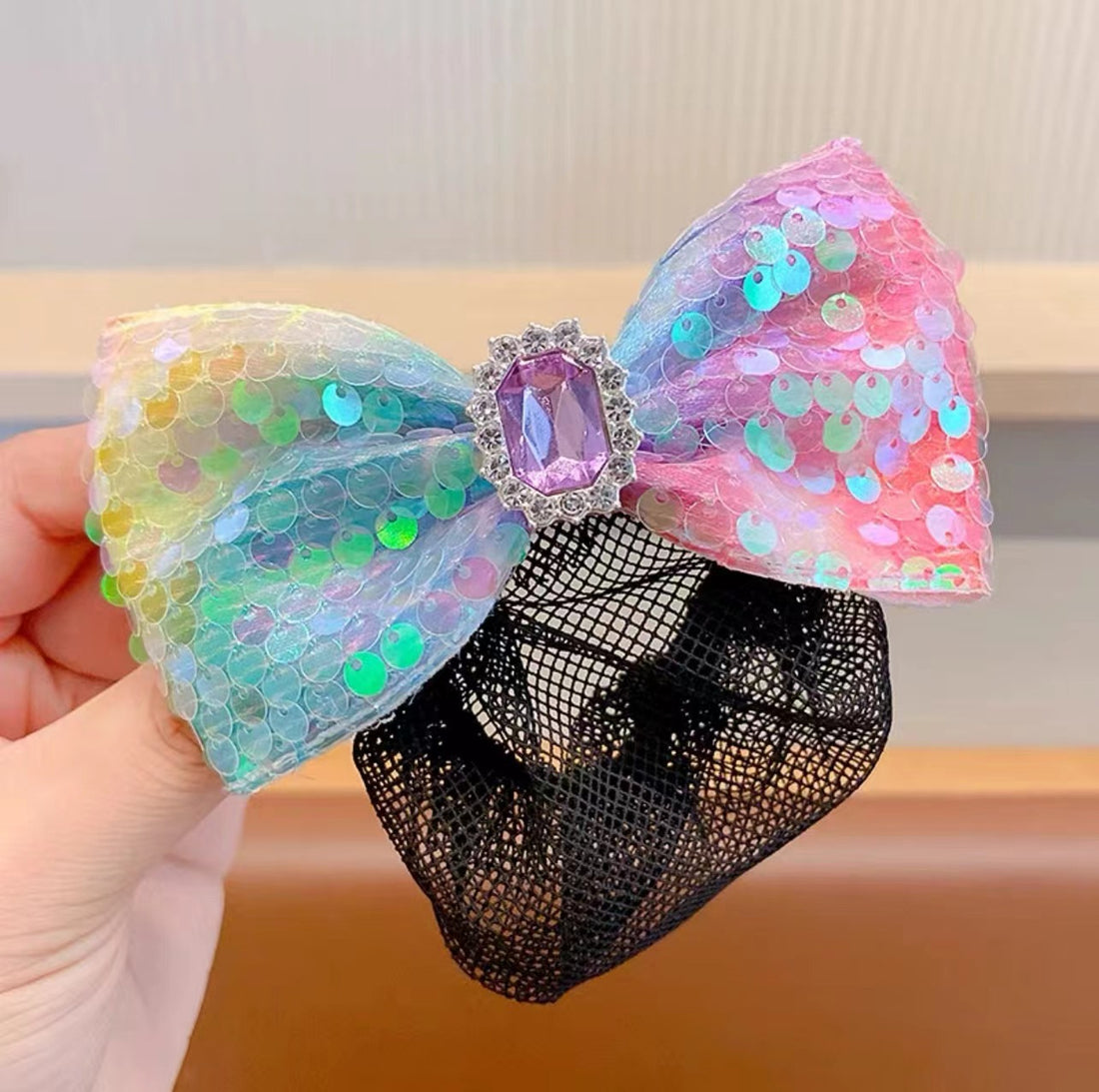 2Pcs Bow Multicolored sequin net Girl's hair croquette hairpin