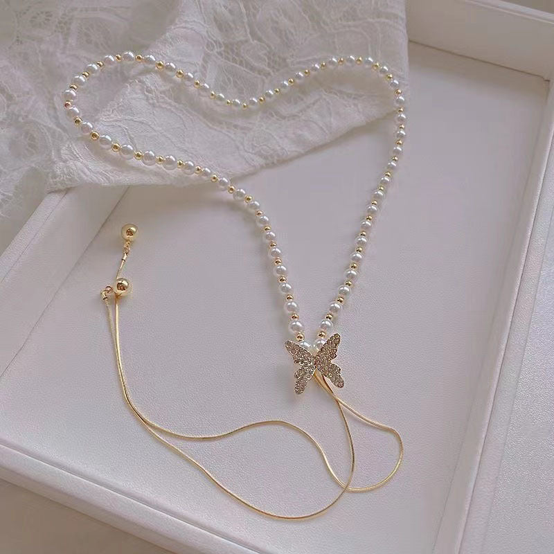 Luxury Butterfly Pearl Chain Necklace