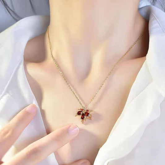 Red Maple Leave Pendant Necklace and Earring