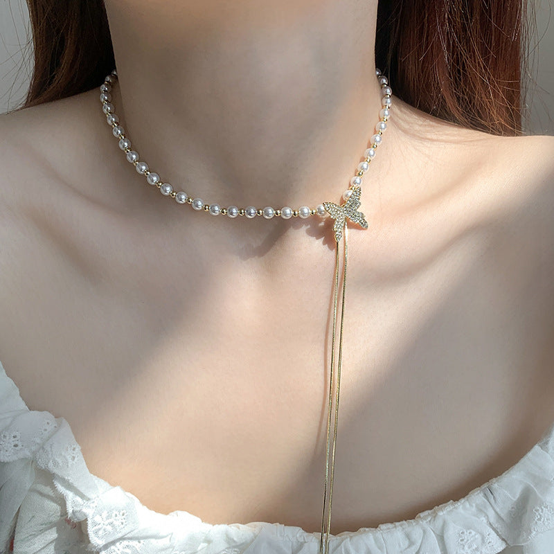 Luxury Butterfly Pearl Chain Necklace