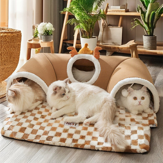 Soft Warm Cushion Indoor Cat Playing Tunnel Bed