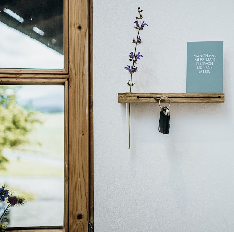 Pine Wooden Key Holder with Vase