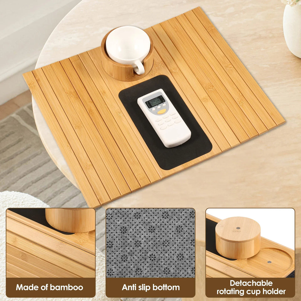 Multifunctional Bamboo Sofa Tray & Phone Holder