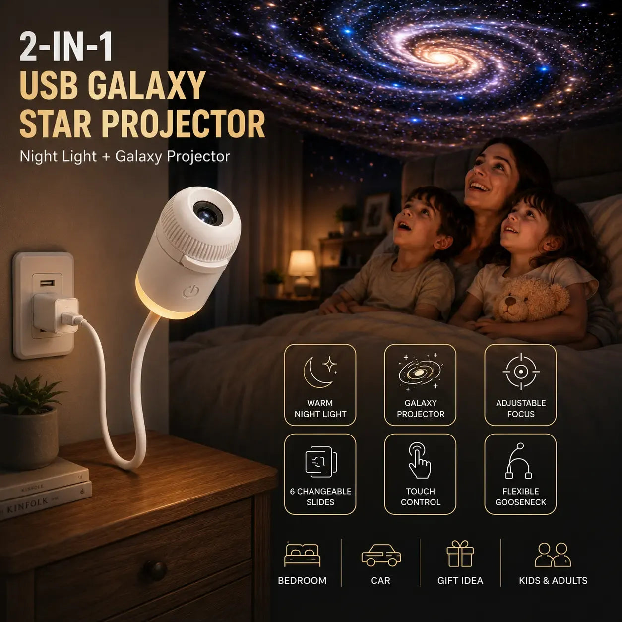 GalaxyGlow 6-in-1 Projection Night Light