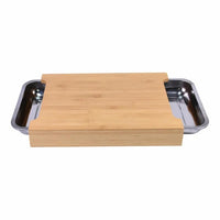 Bamboo Chopping Board Featuring Two Integrated Stainless Steel Trays