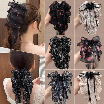 Ribbon Mesh Bow Hair Clamp Grab Clip